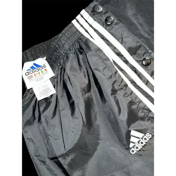 Vtg Adidas Side Snap Button Black/White Side Stripe Athletic Track Pants Size La - Picture 3 of 5